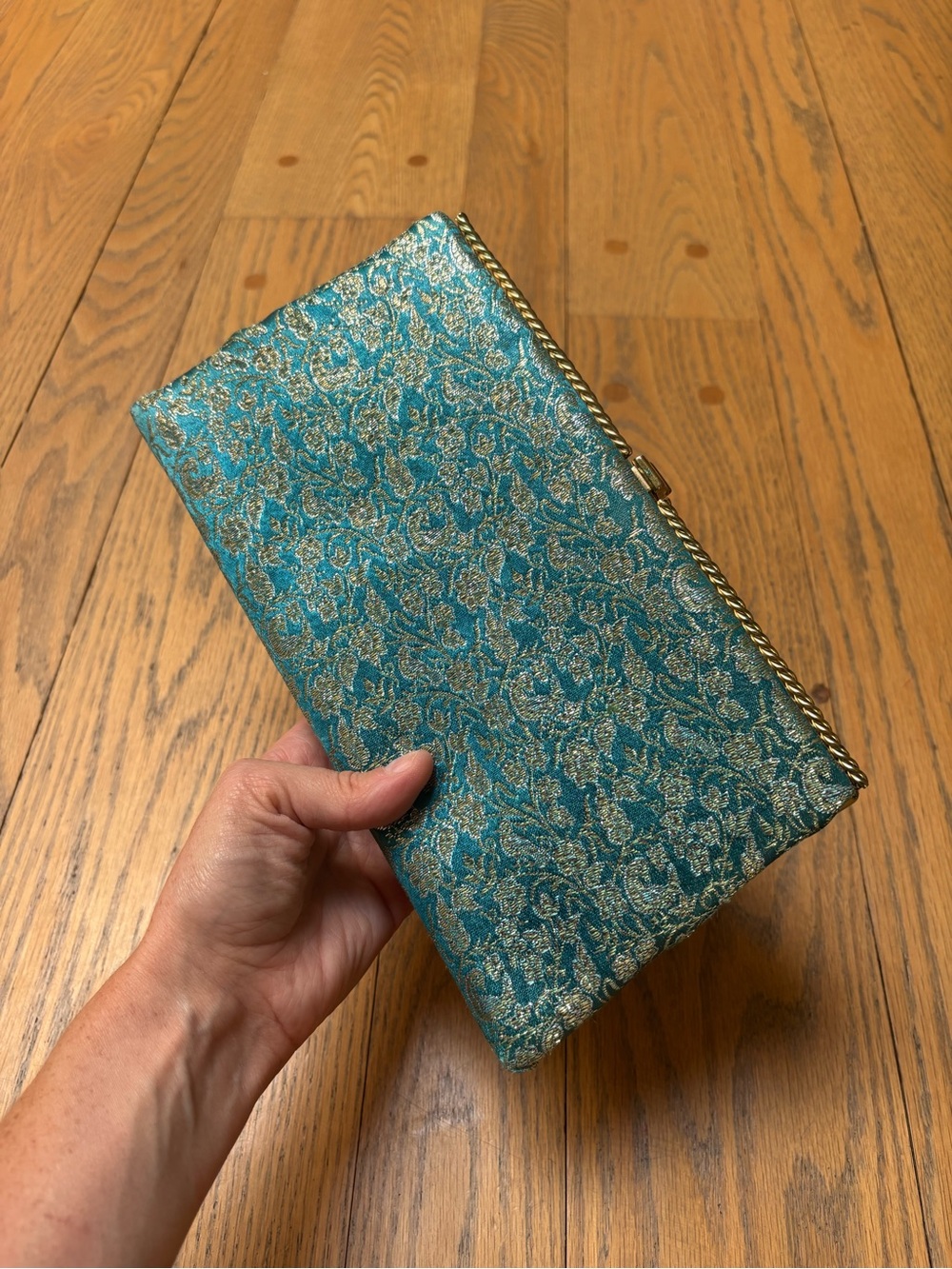Vintage 50s or 60s Teal and Gold Brocade Clutch Wallet